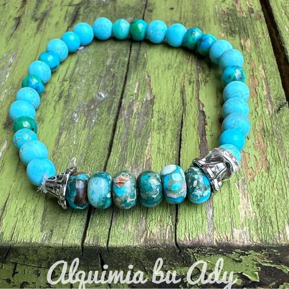 Copper Turquoise beaded bracelet /apatite /biker/western/bohemian colorful - Picture 1 of 6